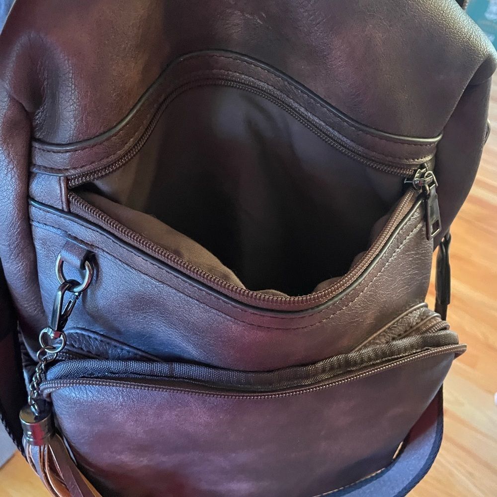 Cluci Faux Leather Vegan Leather Brown Women’s Backpack - Picture 12 of 16